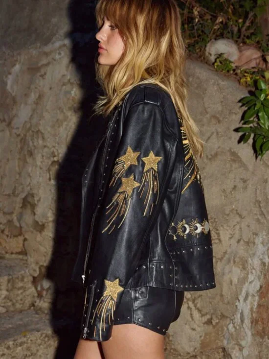 Nasty Gal Real Leather Star and Moon Embroidered Jacket - Picture 4 of 13